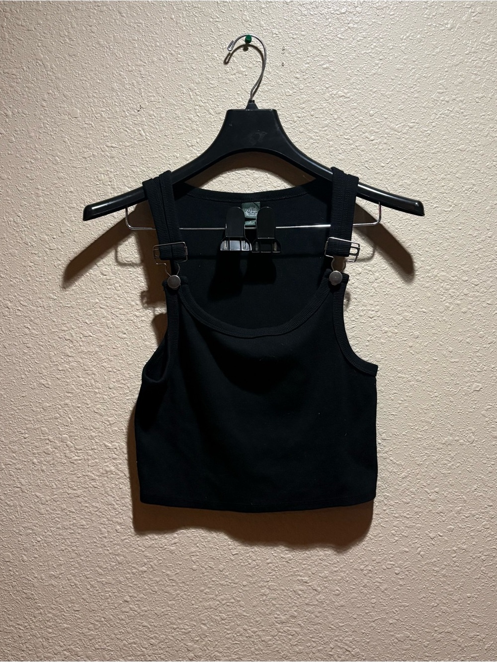 wild fable Black Cropped Tank with Buckle-Strap Details